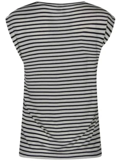 T-shirt écru pourvu de rayures marine horizontales et d'un col rond
