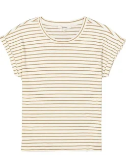 T-shirt écru à rayures avec une coupe droite et des manches courtes