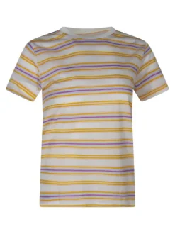 T-shirt écru à rayures pourvu d'une coupe droite et des manches courtes