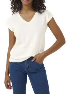 T-shirt écru uni avec une coupe ajustée et des manches courtes