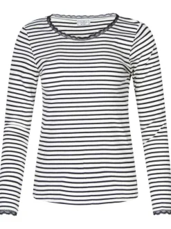 T-shirt écru uni avec une coupe droite à col rond et de la dentelle