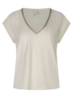 T-shirt écru uni avec une coupe droite et des manches courtes