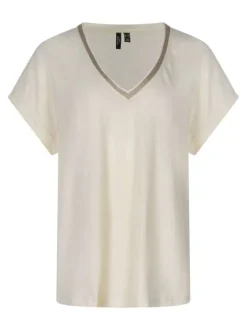 T-shirt écru uni avec une coupe droite et des manches courtes