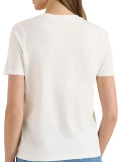 T-shirt écru uni avec une coupe droite et des manches courtes