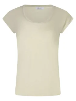 T-shirt écru uni avec une coupe droite un col rond et des manches courtes