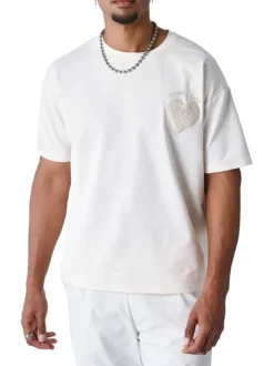 T-shirt écru uni à coupe oversize avec un cœur brodé à la poitrine