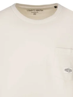 T-shirt écru uni en coton avec une coupe droite et un col rond