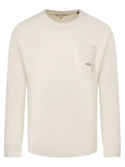T-shirt écru uni en coton avec une coupe droite et un col rond