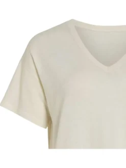 T-shirt écru uni en maille jersey avec une coupe droite et un col v