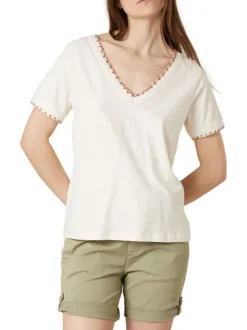 T-shirt écru uni pourvu de manches courtes et d'une coupe droite