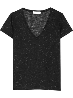 T-shirt Elvie noir uni pourvu de manches courtes et d'un col v