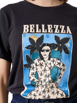 T-shirt en coton anthracite avec un imprimé fantaisie et un col rond