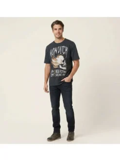 T-shirt en coton anthracite avec un imprimé à l'avant et une coupe droite