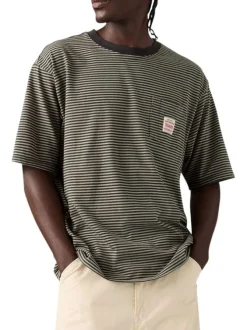 T-shirt en coton anthracite à coupe droite pourvu d'un motif à rayures