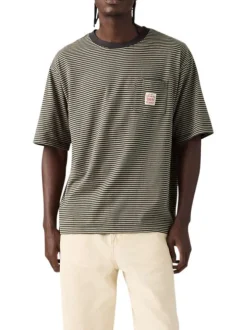 T-shirt en coton anthracite à coupe droite pourvu d'un motif à rayures