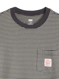 T-shirt en coton anthracite à coupe droite pourvu d'un motif à rayures