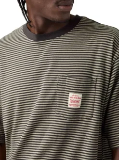 T-shirt en coton anthracite à coupe droite pourvu d'un motif à rayures