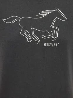 T-shirt en coton anthracite à imprimé avec une coupe droite et un col rond