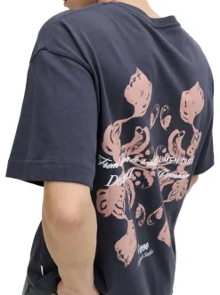 T-shirt en coton anthracite imprimé avec une coupe droite et un col rond