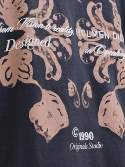 T-shirt en coton anthracite imprimé avec une coupe droite et un col rond