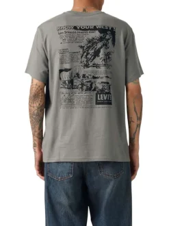 T-shirt en coton anthracite imprimé à coupe droite pourvu d'un col rond