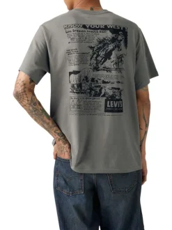 T-shirt en coton anthracite imprimé à coupe droite pourvu d'un col rond