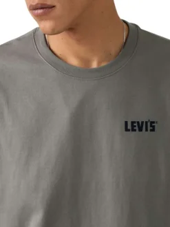 T-shirt en coton anthracite imprimé à coupe droite pourvu d'un col rond
