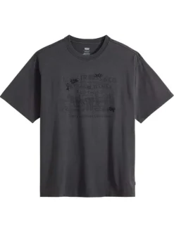 T-shirt en coton anthracite imprimé à coupe droite pourvu d'un col rond