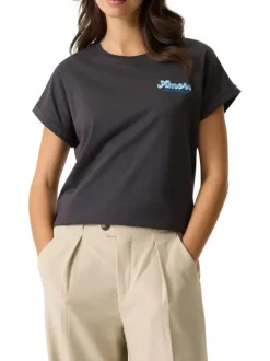 T-shirt en coton anthracite uni avec une coupe droite et un logo brodé