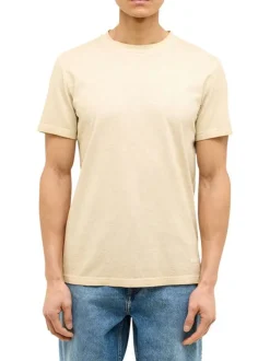 T-shirt en coton beige aspect légèrement délavé avec un col rond