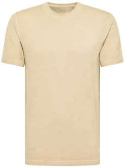 T-shirt en coton beige aspect légèrement délavé avec un col rond