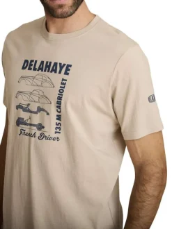 T-shirt en coton beige à coupe droite orné d'un imprimé de voiture