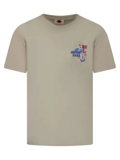 T-shirt en coton beige à coupe droite pourvu d'imprimés japonais