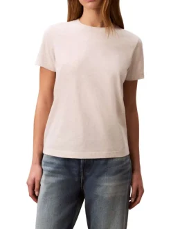 T-shirt en coton beige effet chiné avec une coupe droite et un col rond