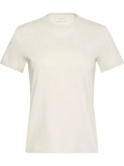 T-shirt en coton beige effet chiné avec une coupe droite et un col rond