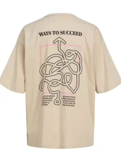 T-shirt en coton beige imprimé avec une coupe droite et un col rond