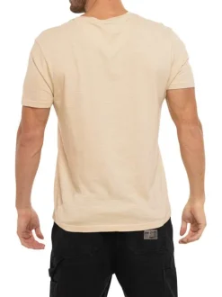 T-shirt en coton beige imprimé avec une coupe droite et un col rond