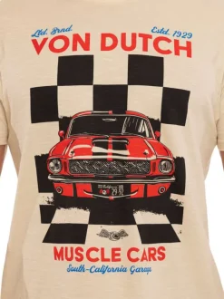 T-shirt en coton beige imprimé avec une coupe droite et un col rond