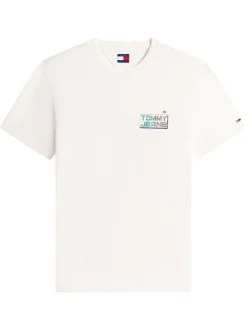 T-shirt en coton beige imprimé avec une coupe droite et un col rond