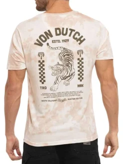 T-shirt en coton beige imprimé avec une coupe droite et un col rond