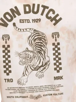 T-shirt en coton beige imprimé avec une coupe droite et un col rond