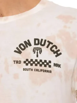 T-shirt en coton beige imprimé avec une coupe droite et un col rond