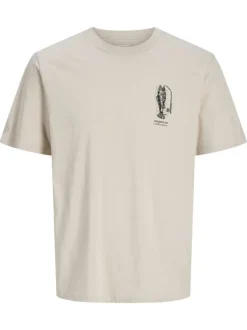 T-shirt en coton beige imprimé avec une coupe droite et un col rond
