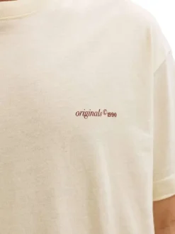 T-shirt en coton beige imprimé à coupe droite pourvu d'un col rond