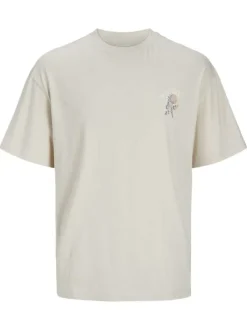 T-shirt en coton beige imprimé floral avec une coupe ample et col rond