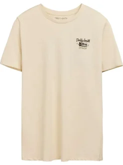 T-shirt en coton beige imprimé hamburger au dos et à la poitrine à col rond