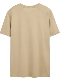 T-shirt en coton beige uni avec le nom de la marque à la poitrine et à col rond