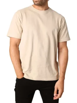 T-shirt en coton beige uni avec un col rond et des manches courtes