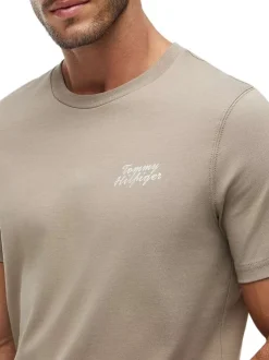T-shirt en coton beige uni avec une coupe droite et des manches courtes