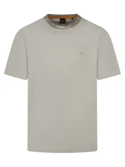 T-shirt en coton beige uni avec une coupe droite et un col rond